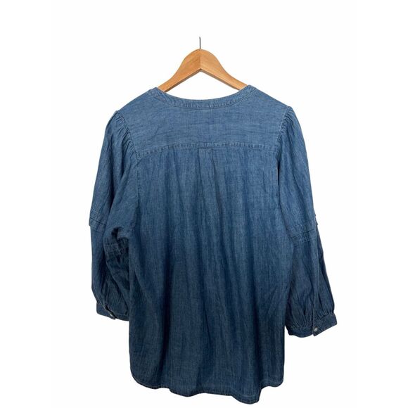 J. McLaughlin Laramie Linen Blend Chambray Balloon Sleeve Blouse Blue Size L - Picture 4 of 12